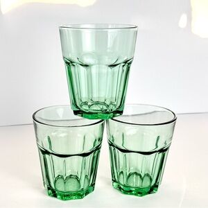 IKEA POKAL Light Green Tinted Highball Glasses 9 oz Faceted Heavy Base Set 2-EUC